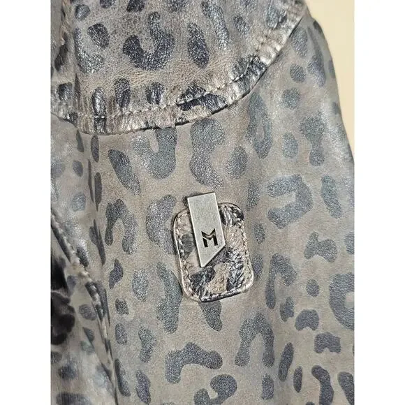 New Mauritius Vicki Leopard Print Leather Moto Jacket $350 Size 10